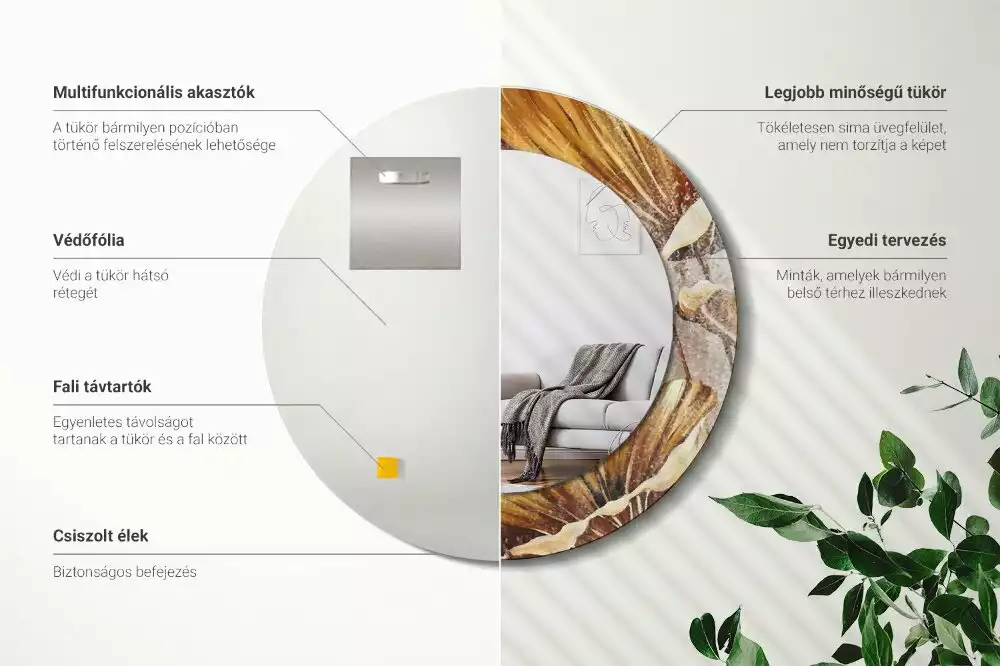 Lustro z drukowaną ramką w stylu boho z motywem liści