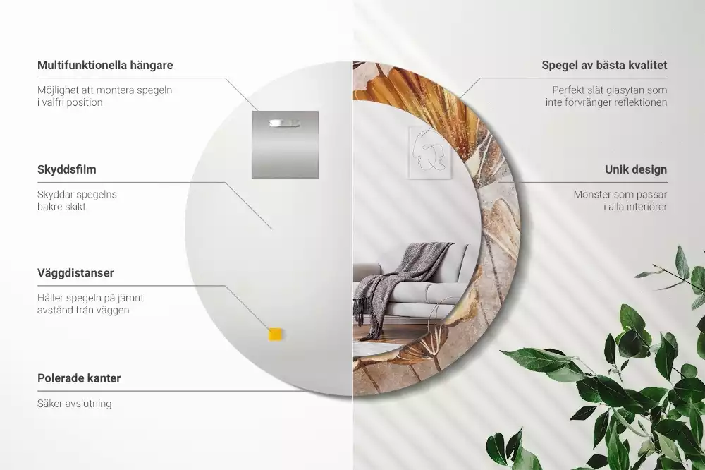 Lustro z drukowaną ramką w stylu boho z motywem liści