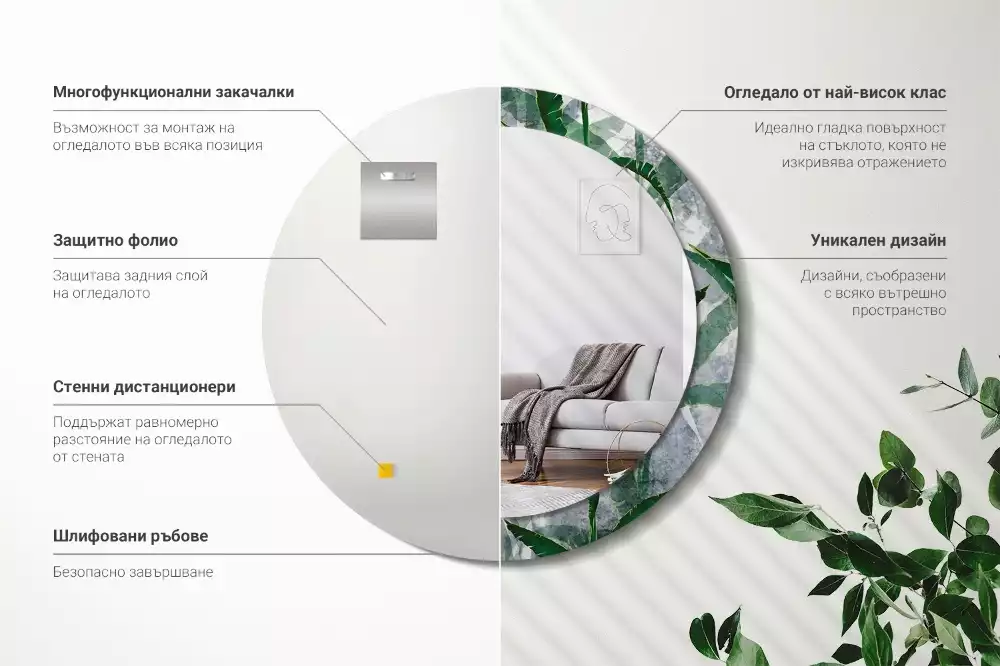 Lustro ścienne dekoracyjne z motywem tropikalnych liści