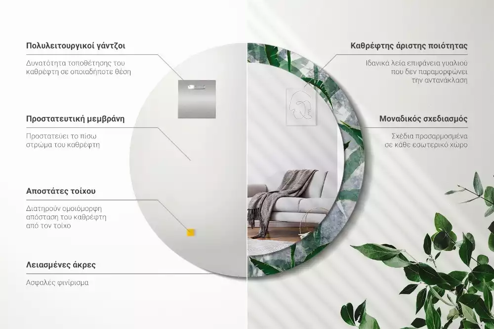 Lustro ścienne dekoracyjne z motywem tropikalnych liści