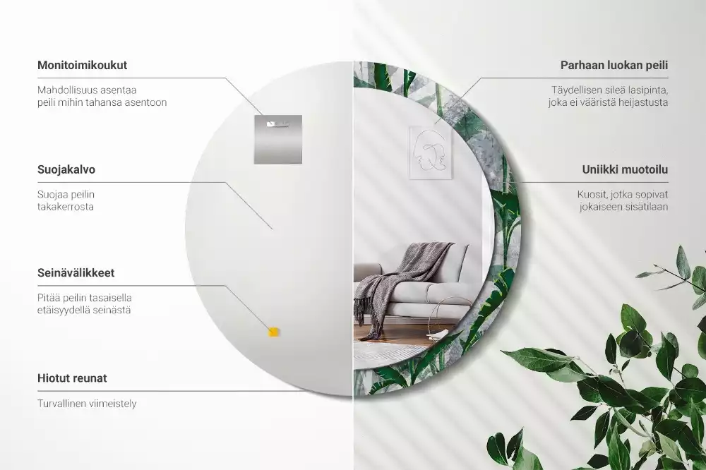 Lustro ścienne dekoracyjne z motywem tropikalnych liści