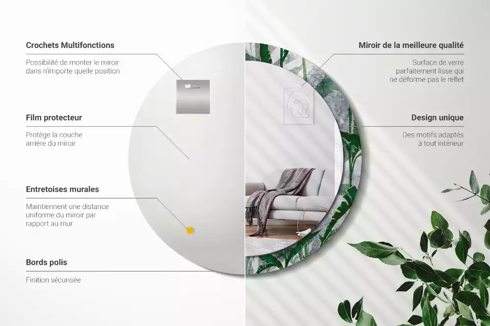 Lustro ścienne dekoracyjne z motywem tropikalnych liści