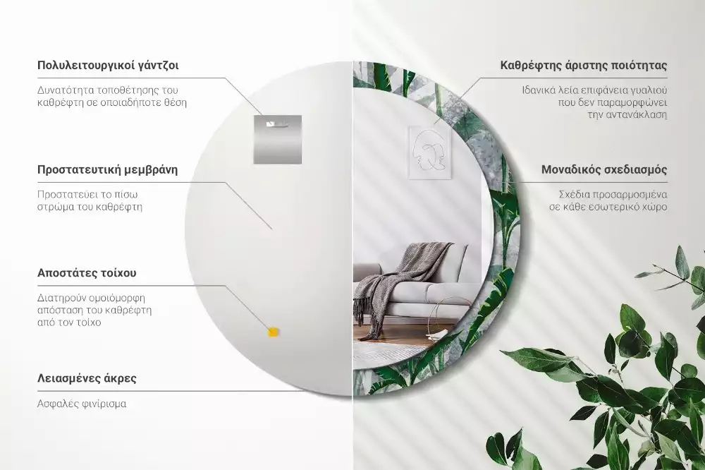 Lustro ścienne dekoracyjne z motywem tropikalnych liści