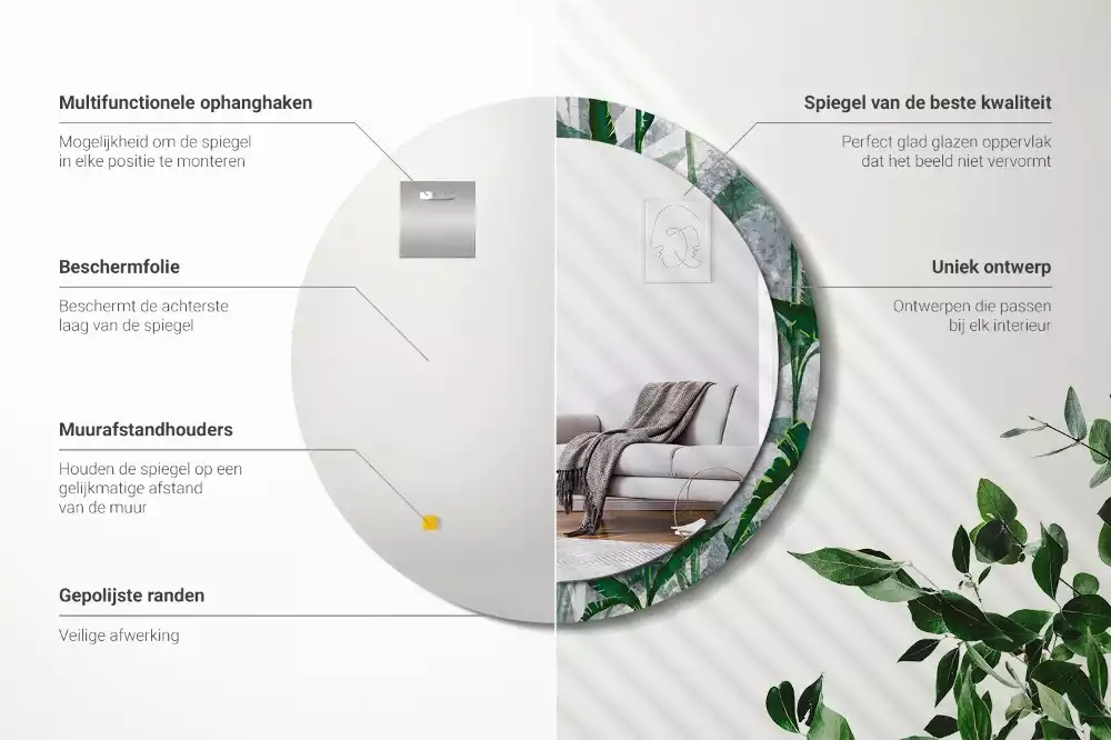 Lustro ścienne dekoracyjne z motywem tropikalnych liści