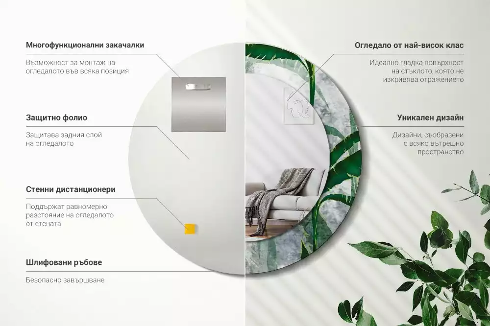 Lustro ścienne dekoracyjne z motywem tropikalnych liści