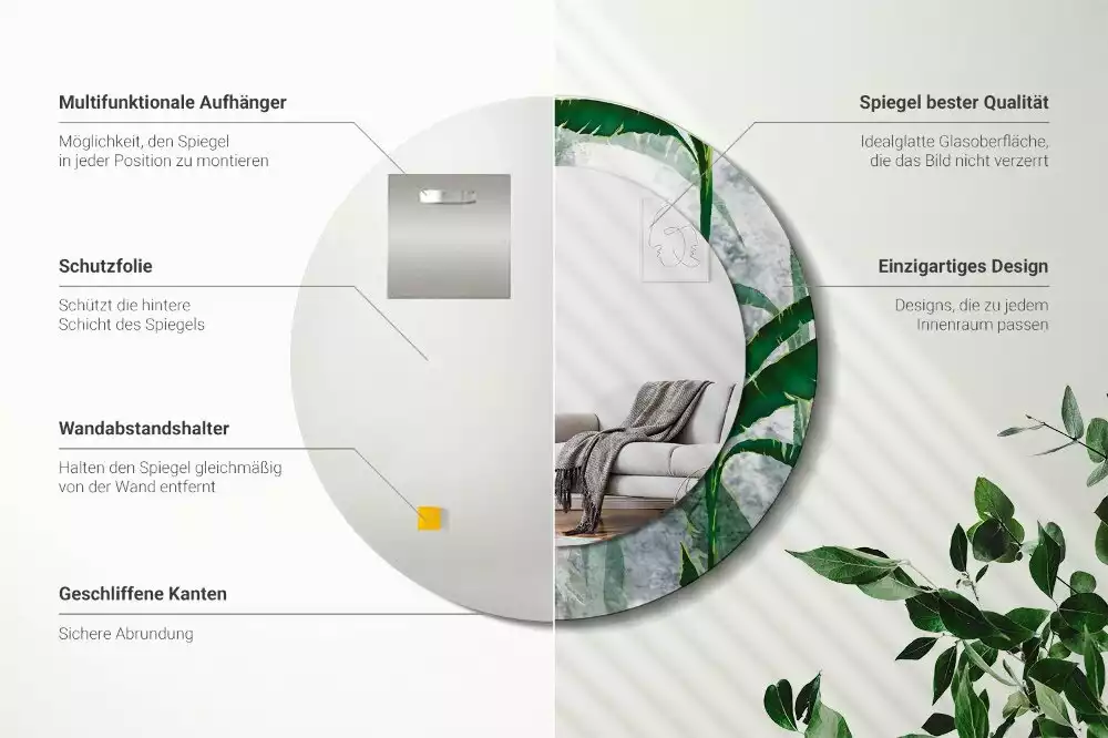 Lustro ścienne dekoracyjne z motywem tropikalnych liści