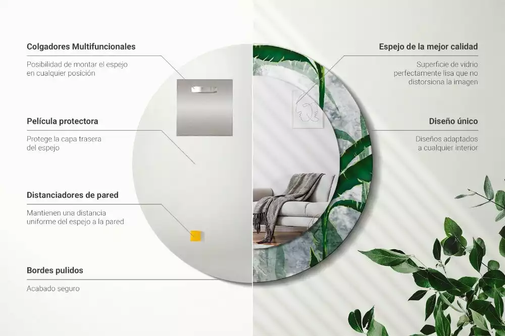 Lustro ścienne dekoracyjne z motywem tropikalnych liści