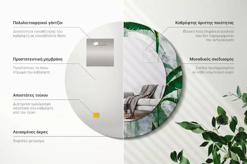 Lustro ścienne dekoracyjne z motywem tropikalnych liści