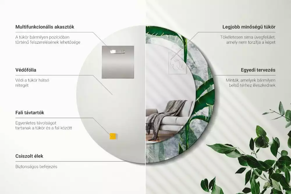 Lustro ścienne dekoracyjne z motywem tropikalnych liści