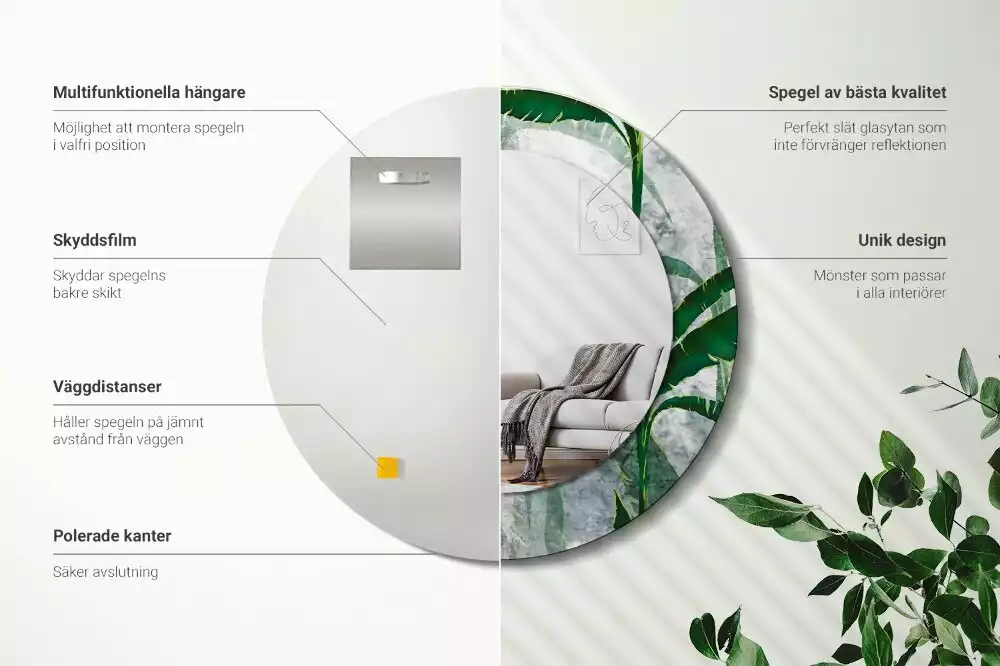 Lustro ścienne dekoracyjne z motywem tropikalnych liści