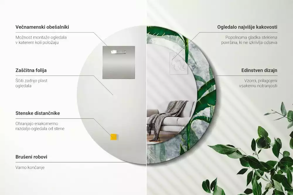 Lustro ścienne dekoracyjne z motywem tropikalnych liści