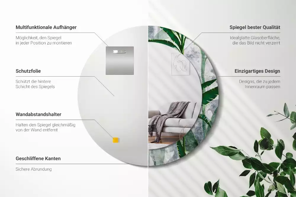 Lustro ścienne dekoracyjne z motywem tropikalnych liści