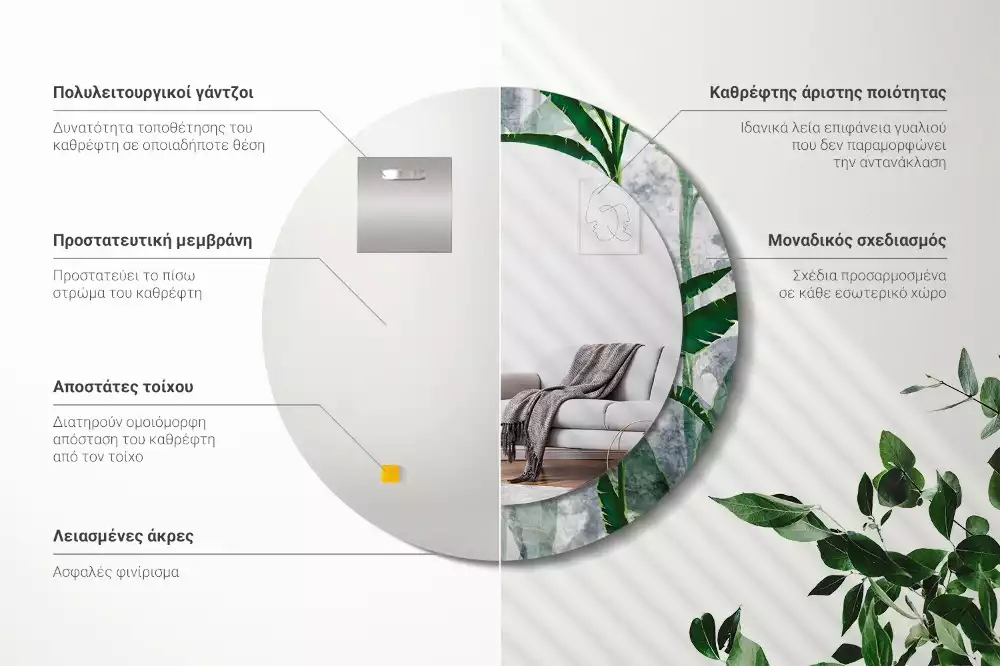 Lustro ścienne dekoracyjne z motywem tropikalnych liści