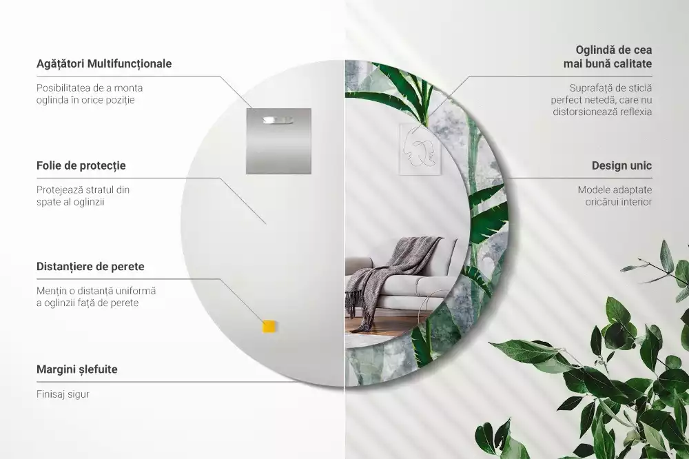 Lustro ścienne dekoracyjne z motywem tropikalnych liści