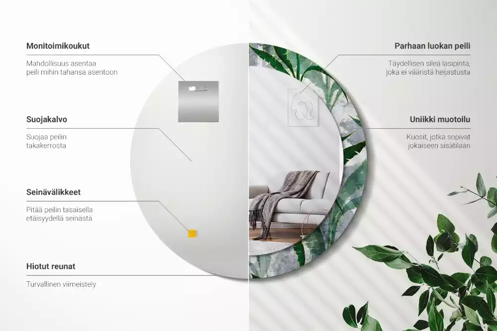 Lustro ścienne dekoracyjne z motywem tropikalnych liści