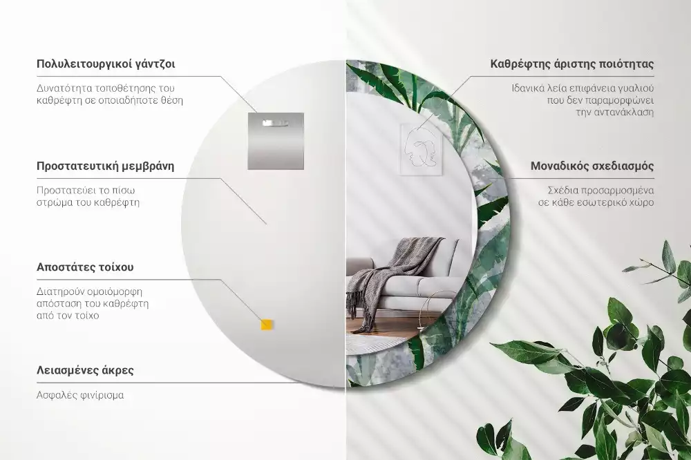 Lustro ścienne dekoracyjne z motywem tropikalnych liści