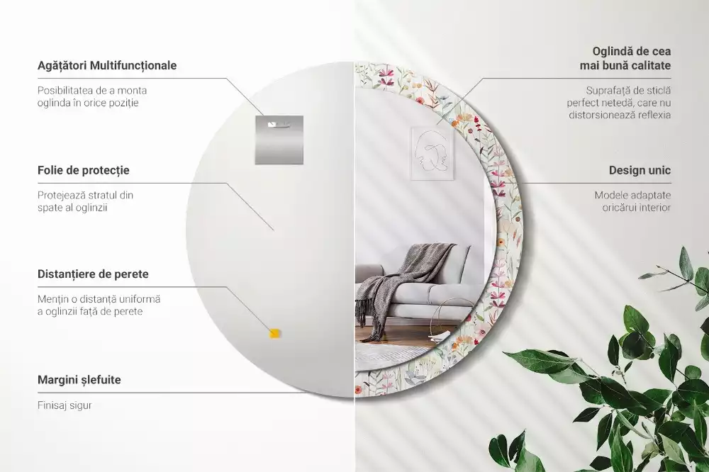 Lustro ścienne dekoracyjne w stylu Dzikie kwiaty