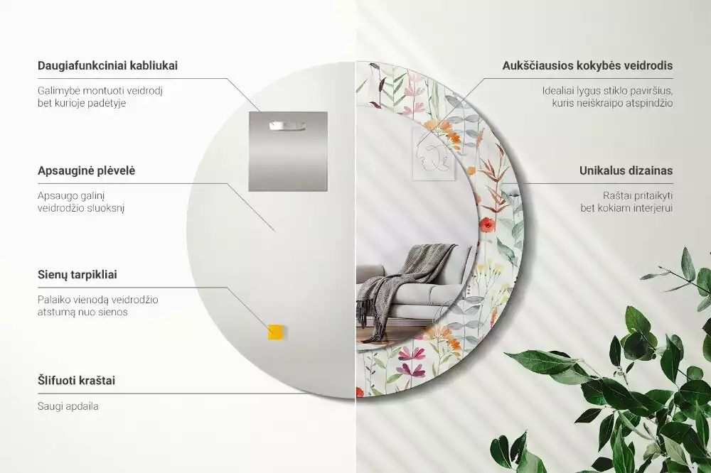 Lustro ścienne dekoracyjne w stylu Dzikie kwiaty