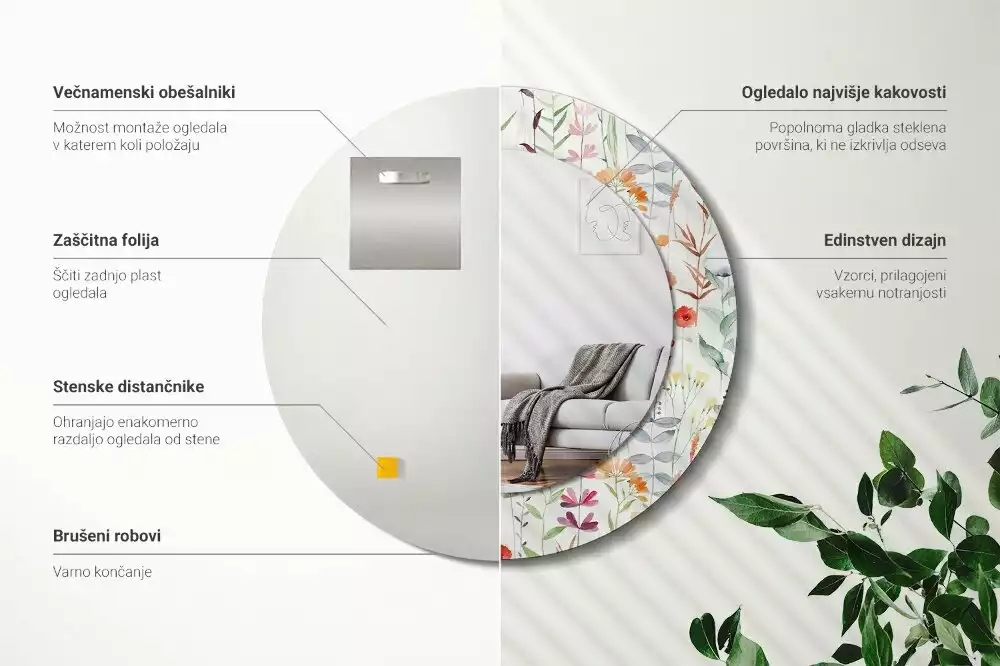 Lustro ścienne dekoracyjne w stylu Dzikie kwiaty