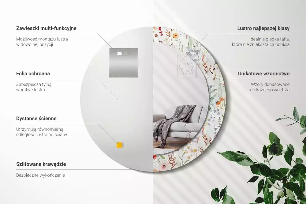 Lustro ścienne dekoracyjne w stylu Dzikie kwiaty