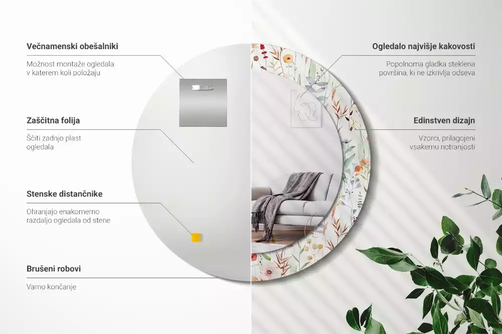 Lustro ścienne dekoracyjne w stylu Dzikie kwiaty