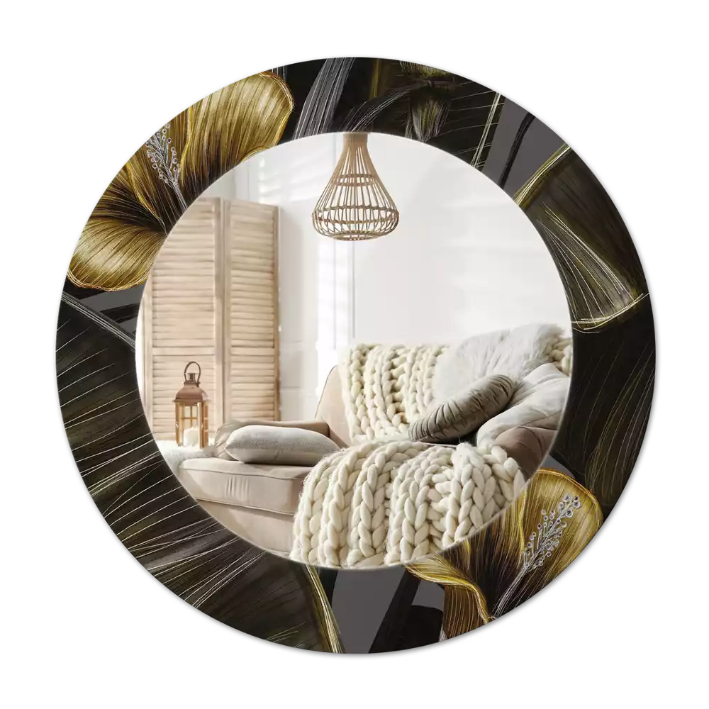 Lustro w ramie z nadrukiem przedstawiającym kwiaty hibiskusa