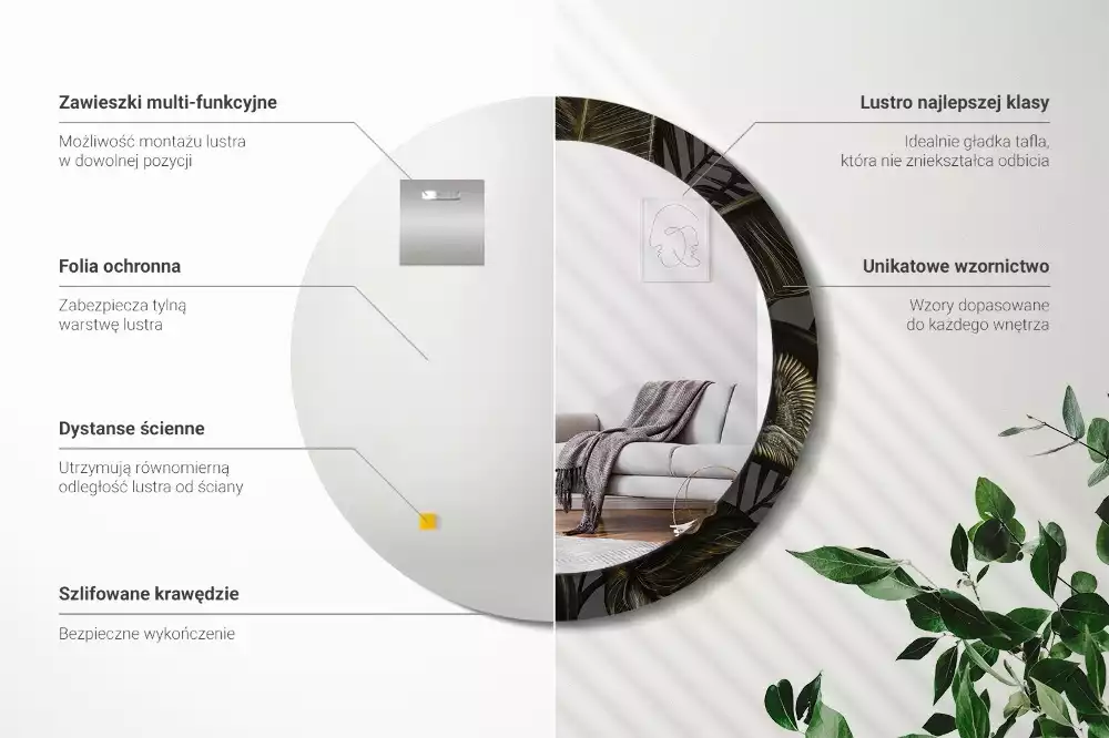 Lustro w ramie z nadrukiem przedstawiającym kwiaty hibiskusa