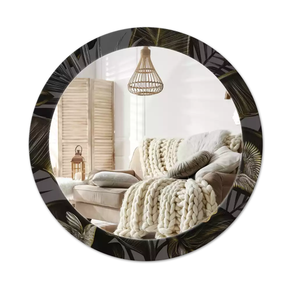 Lustro w ramie z nadrukiem przedstawiającym kwiaty hibiskusa