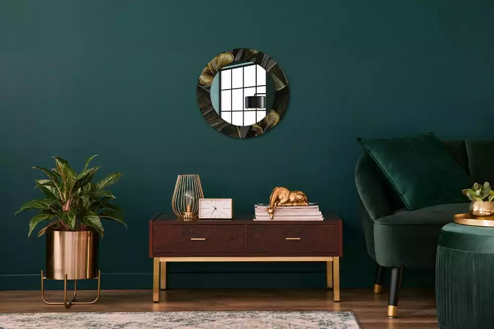 Lustro w ramie z nadrukiem przedstawiającym kwiaty hibiskusa