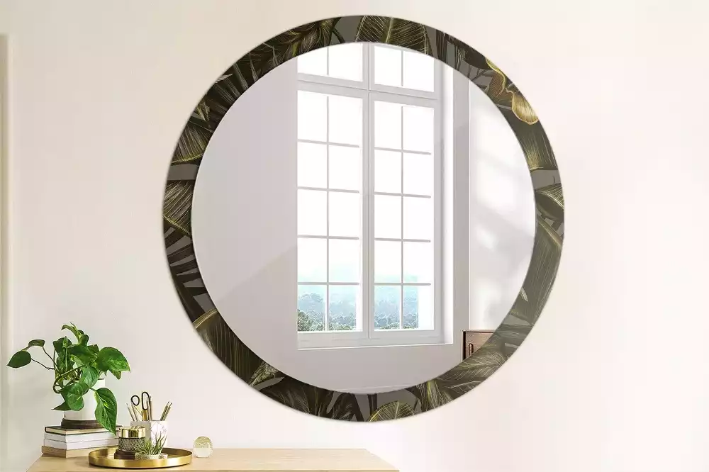 Lustro w ramie z nadrukiem przedstawiającym kwiaty hibiskusa