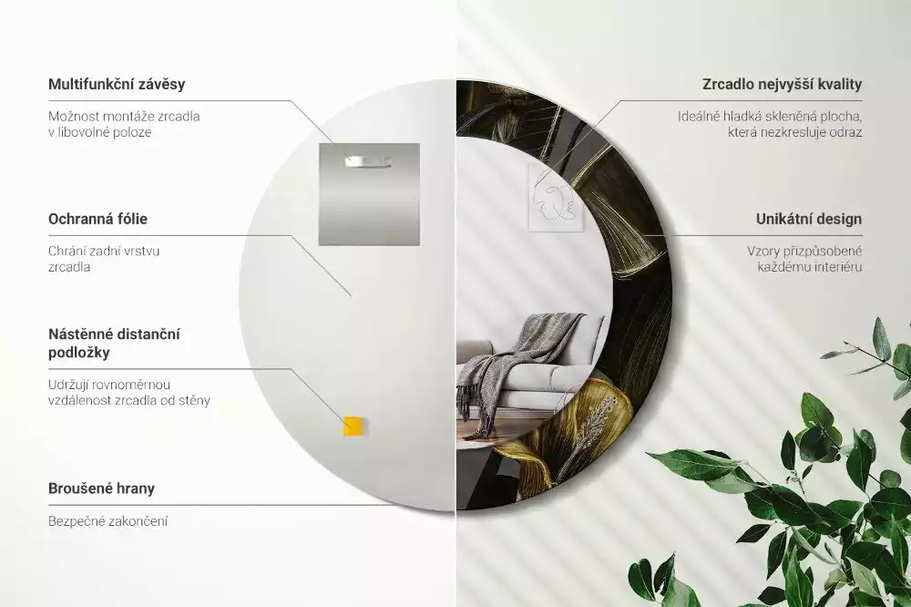 Lustro w ramie z nadrukiem przedstawiającym kwiaty hibiskusa