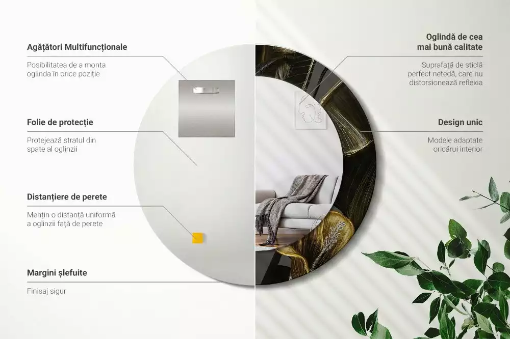 Lustro w ramie z nadrukiem przedstawiającym kwiaty hibiskusa