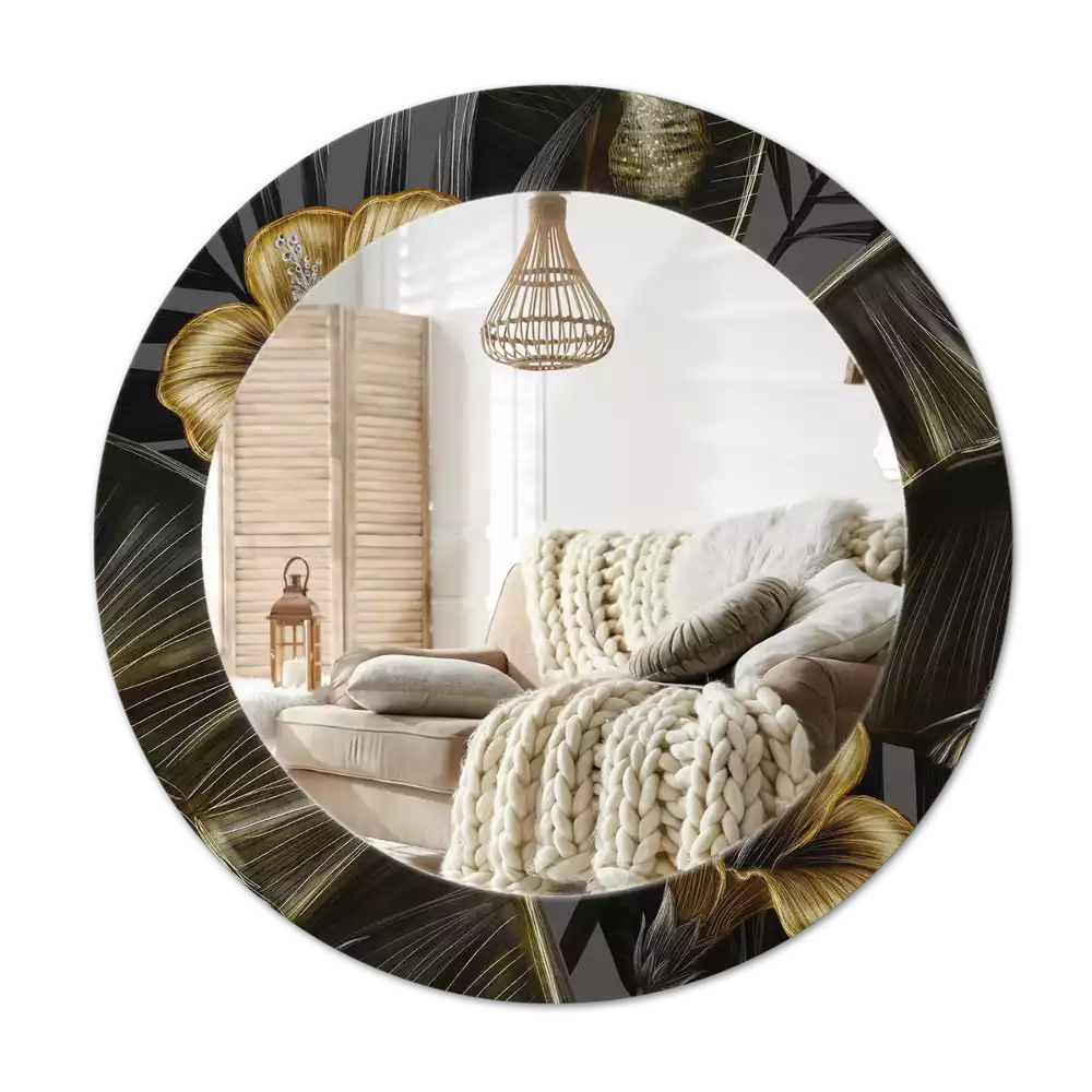 Lustro w ramie z nadrukiem przedstawiającym kwiaty hibiskusa