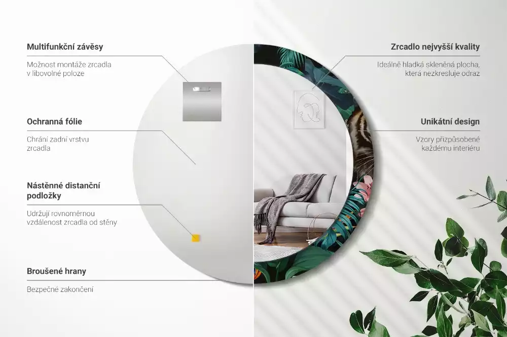 Lustro ścienne dekoracyjne w stylu vintage z motywem dżungli