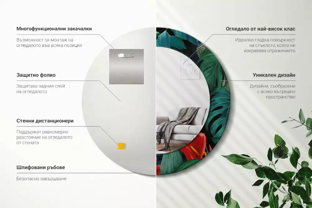 Lustro ścienne dekoracyjne w stylu vintage z motywem dżungli