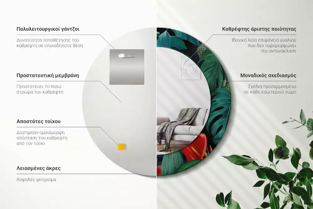 Lustro ścienne dekoracyjne w stylu vintage z motywem dżungli