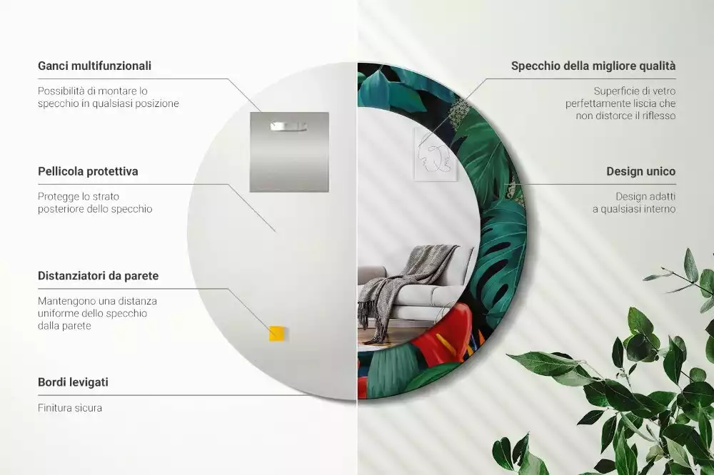 Lustro ścienne dekoracyjne w stylu vintage z motywem dżungli