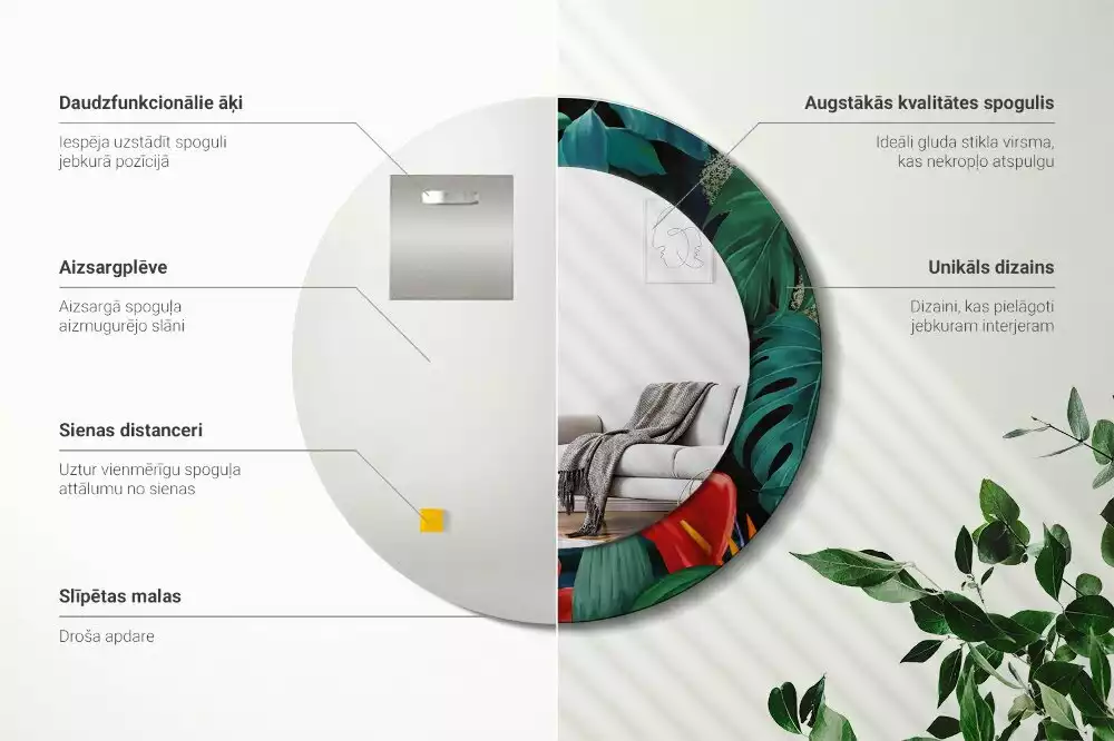 Lustro ścienne dekoracyjne w stylu vintage z motywem dżungli