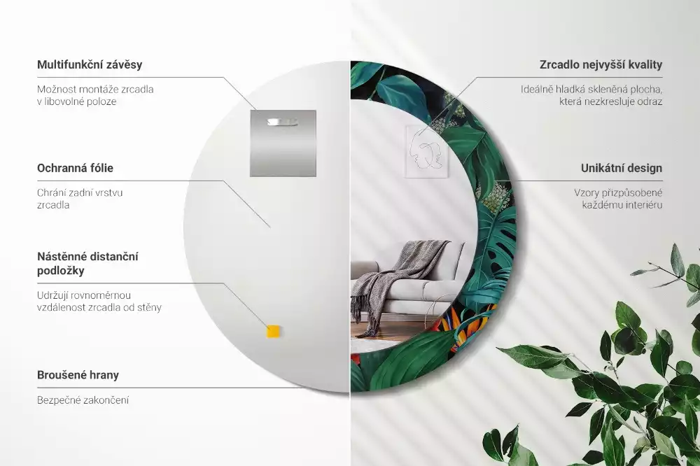 Lustro ścienne dekoracyjne w stylu vintage z motywem dżungli