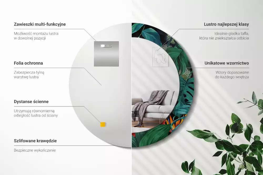 Lustro ścienne dekoracyjne w stylu vintage z motywem dżungli