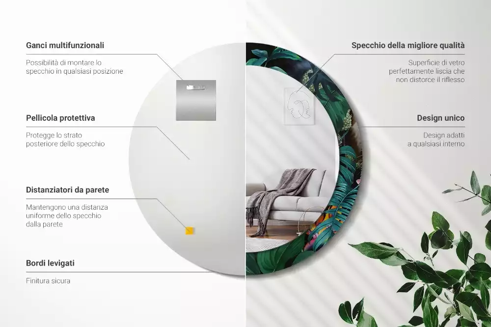 Lustro ścienne dekoracyjne w stylu vintage z motywem dżungli