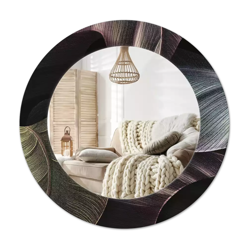 Lustro ścienne dekoracyjne z motywem ciemnych tropikalnych liści