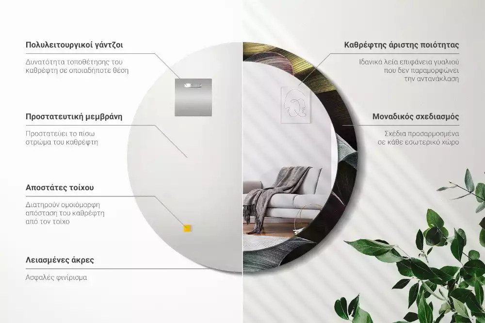 Lustro ścienne dekoracyjne z motywem ciemnych tropikalnych liści