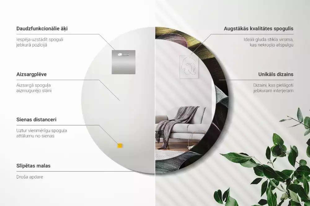 Lustro ścienne dekoracyjne z motywem ciemnych tropikalnych liści