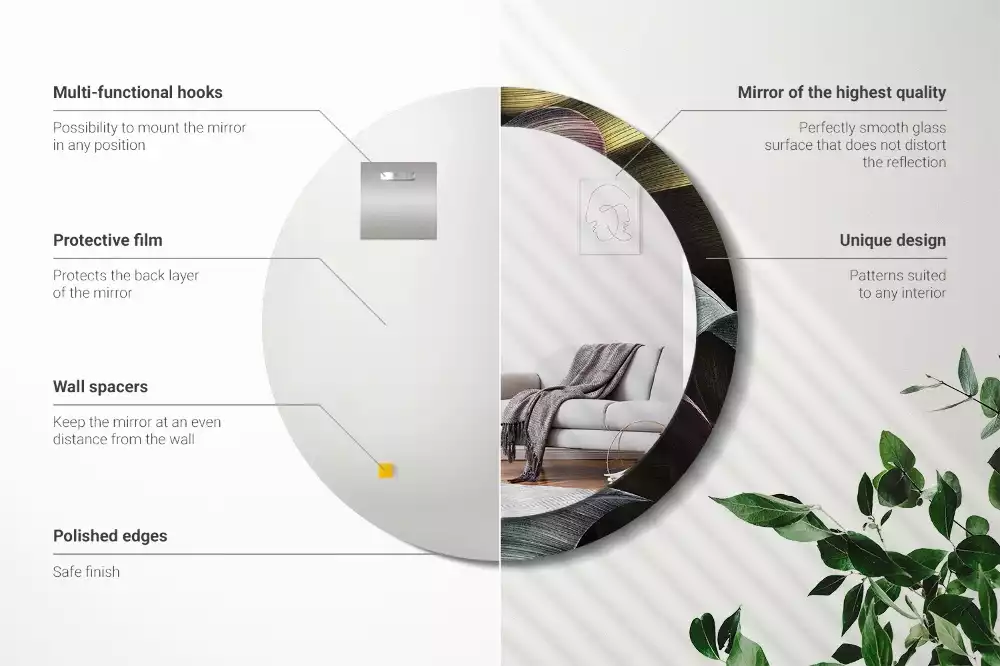 Lustro ścienne dekoracyjne z motywem ciemnych tropikalnych liści