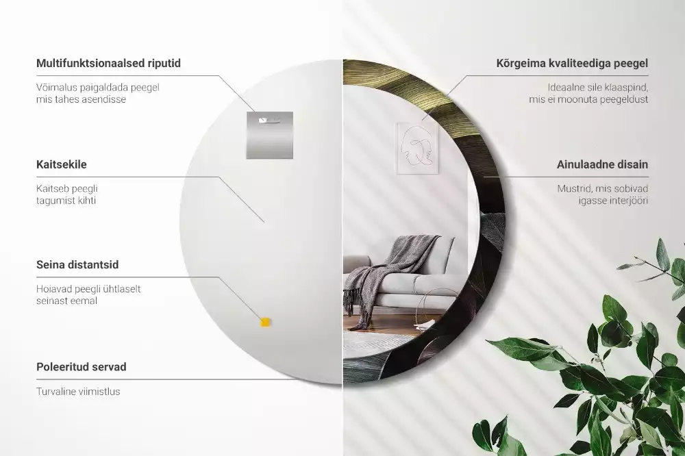 Lustro ścienne dekoracyjne z motywem ciemnych tropikalnych liści