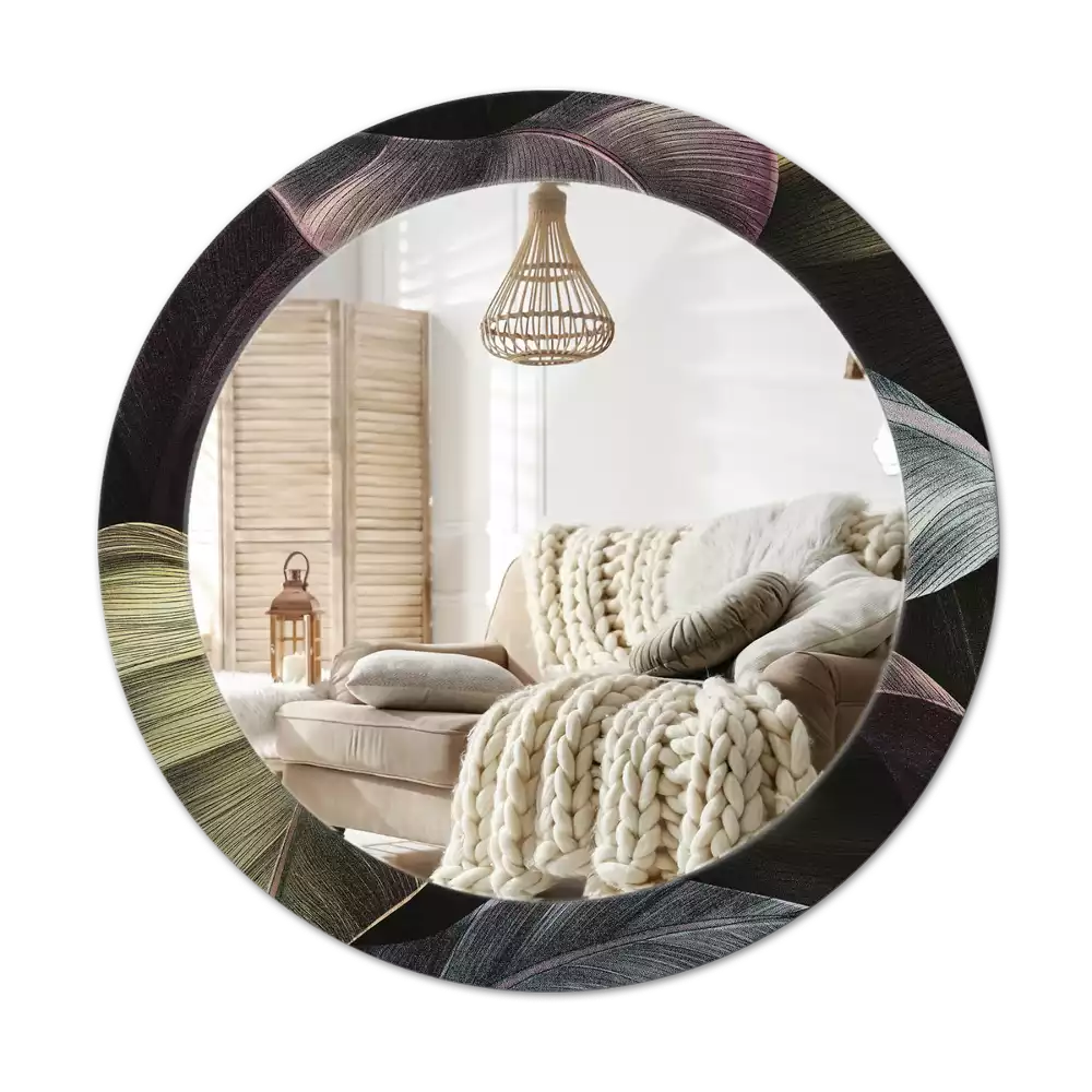 Lustro ścienne dekoracyjne z motywem ciemnych tropikalnych liści