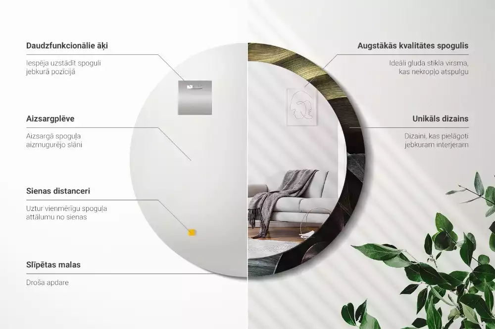 Lustro ścienne dekoracyjne z motywem ciemnych tropikalnych liści