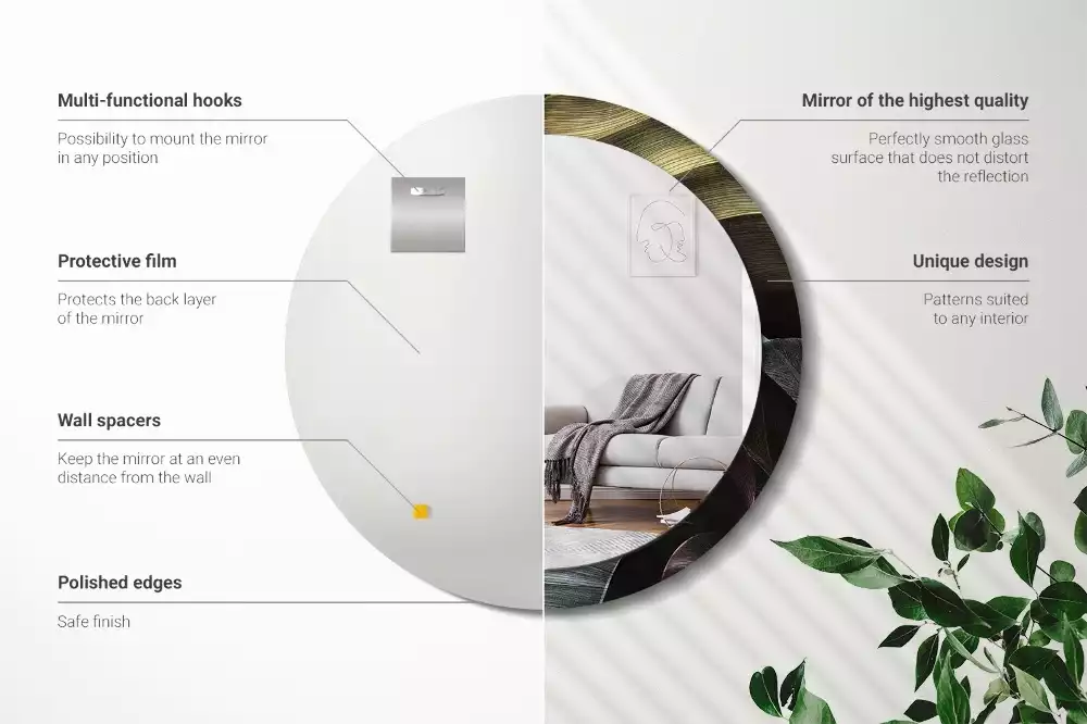 Lustro ścienne dekoracyjne z motywem ciemnych tropikalnych liści