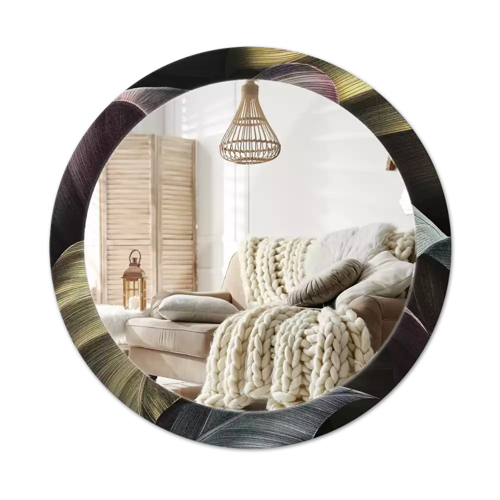 Lustro ścienne dekoracyjne z motywem ciemnych tropikalnych liści